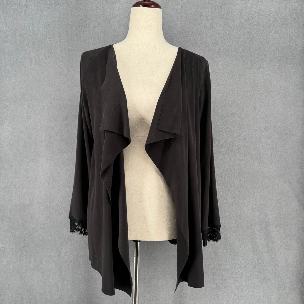 Pain de Sucre Faux Suede Whimsy Goth Open Front Jacket OS Black Witchy Lagenlook